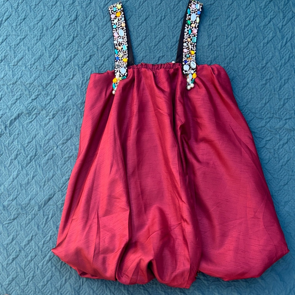 Sunday in Brooklyn Burgundy Bubble Dress with Jeweled Straps Anthropologie